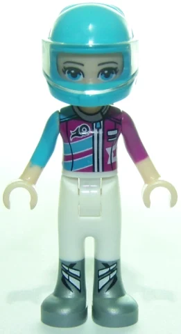 Stephanie — costume de course violet foncé/azur, casque bleu clair vif (Stephanie - Dark Purple/Azure Race Suit, Bright Light Blue Helmet)