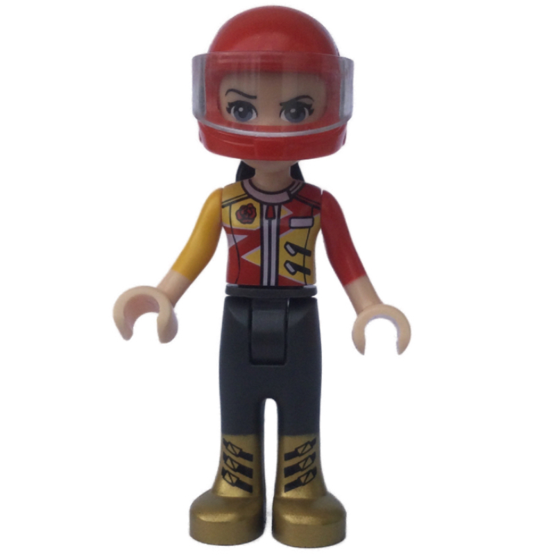 Vicky - combinaison de course rouge/jaune/noir, casque rouge (Vicky - Red/Yellow/Black Racing Suit, Red Helmet)