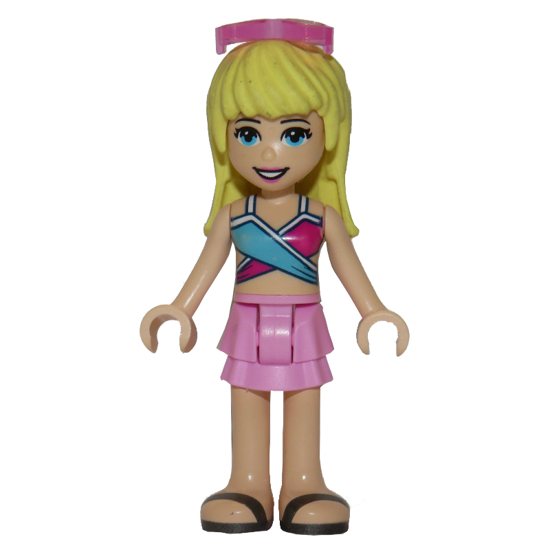 Stephanie — bikini bleu moyen/violet foncé, jupe rose vif (Stephanie - Medium Blue/Dark Purple Bikini, Bright Pink Skirt)