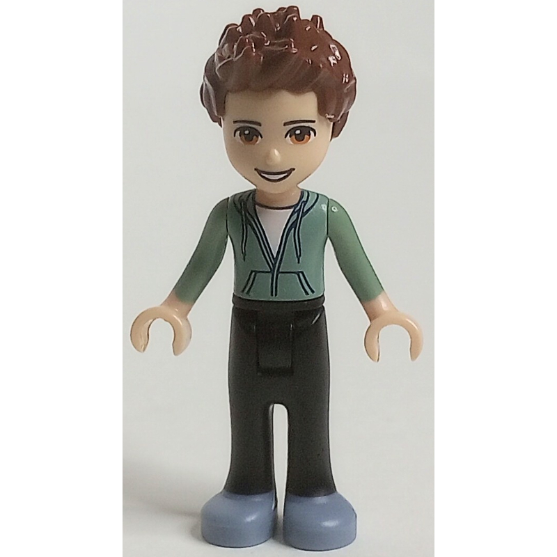 Ethan - sweat à capuche vert sable, pantalon noir, bouche ouverte (Ethan - Sand Green Hoodie, Black Trousers, Open Mouth)