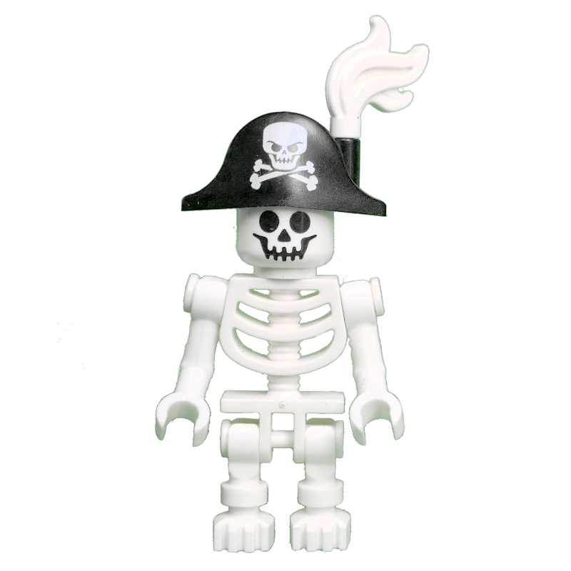 Squelette, visage standard, chapeau bicorne avec crâne et os croisés et panache blanc (Skeleton, Standard Face, Bicorne Hat with Skull and Crossbones and White Plume)