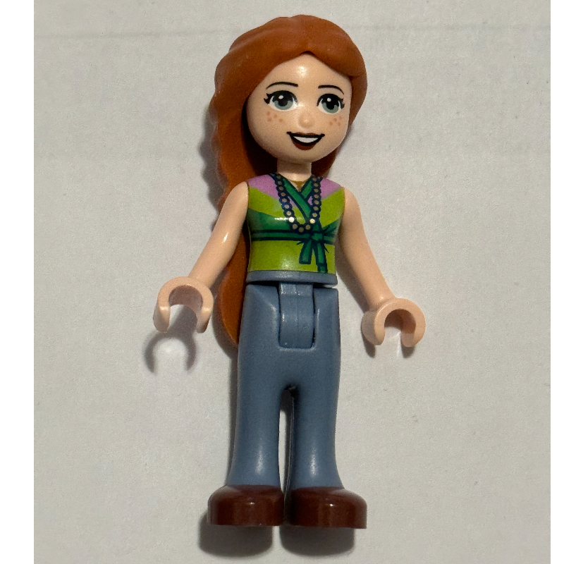 Ann - gilet vert/vert citron, pantalon bleu sable (Ann - Green/Lime Vest, Sand Blue Trousers)