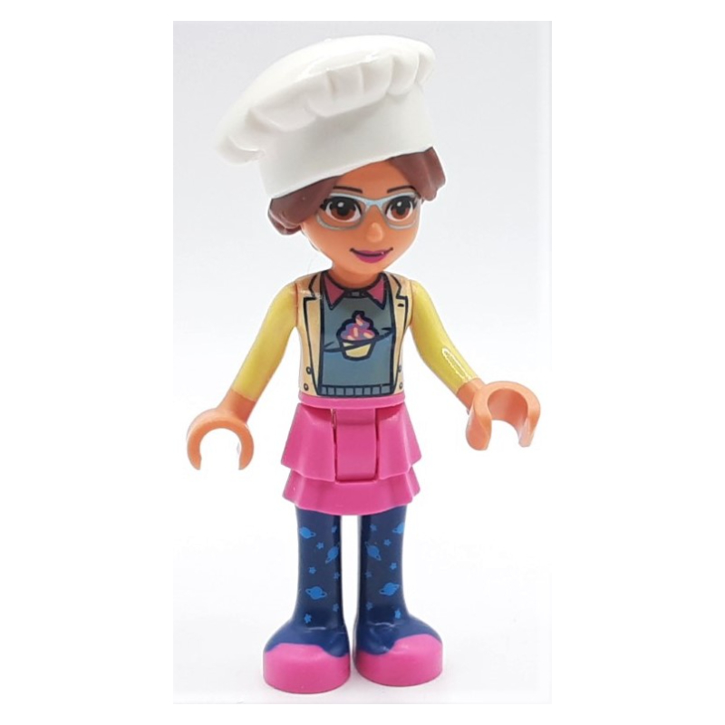 Olivia — veste jaune clair vif, jupe rose foncé, chapeau de chef (Olivia - Bright Light Yellow Jacket, Dark Pink Skirt, Chef's Hat)