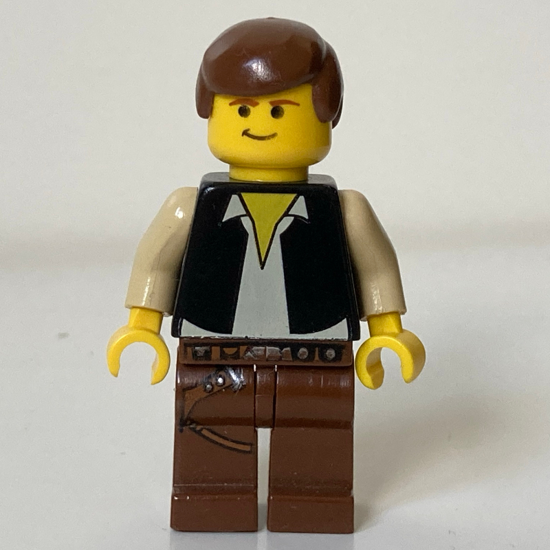 Han Solo, gilet noir, peau jaune, jambes brunes (Han Solo, Black Vest, Yellow Skin, Brown Legs)