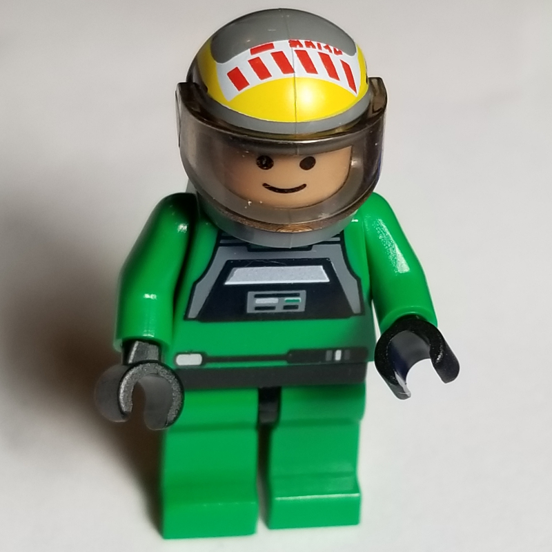 Pilote rebelle A-wing, uniforme vert, yeux noirs, visière brun transparent (Rebel Pilot A-wing, Green Uniform, Black Eyes, Trans-Brown Visor)