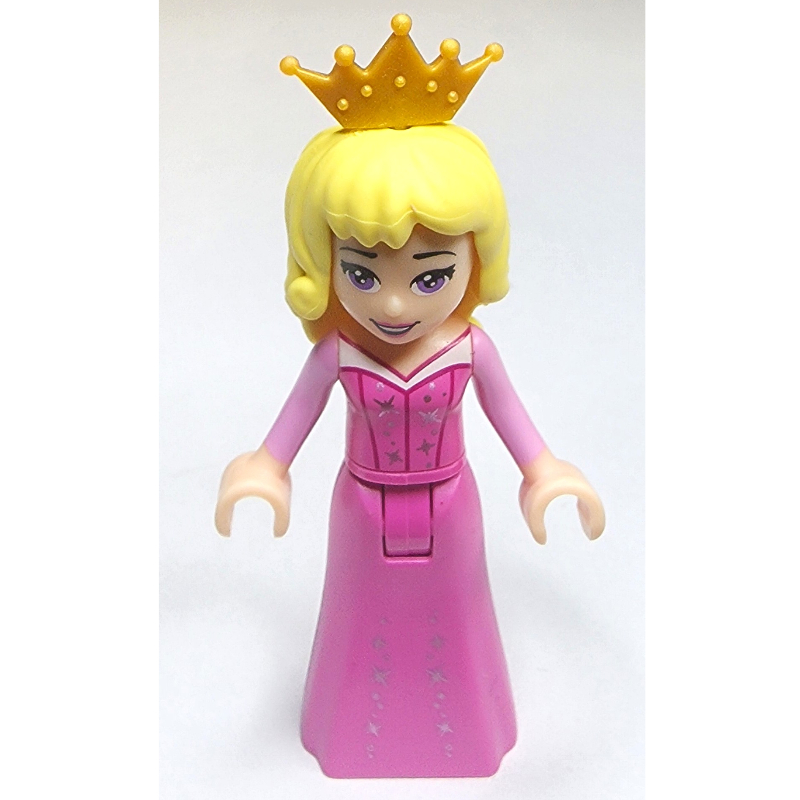 Aurore — robe rose foncé, décoration argent, couronne d'or nacré (Aurora - Dark Pink Dress, Silver Decoration, Pearl Gold Crown)