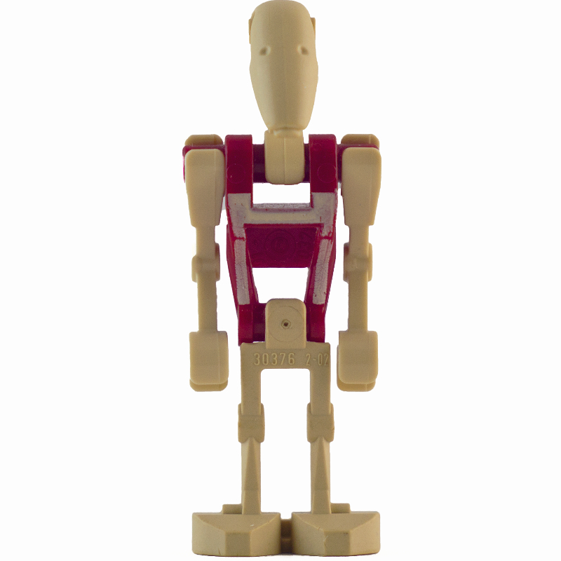Combat sécurité droïde, torse rouge foncé avec motif imprimé beige, deux bras pliés (Battle Droid Security, Dark Red Torso with Tan Print, Two Bent Arms)