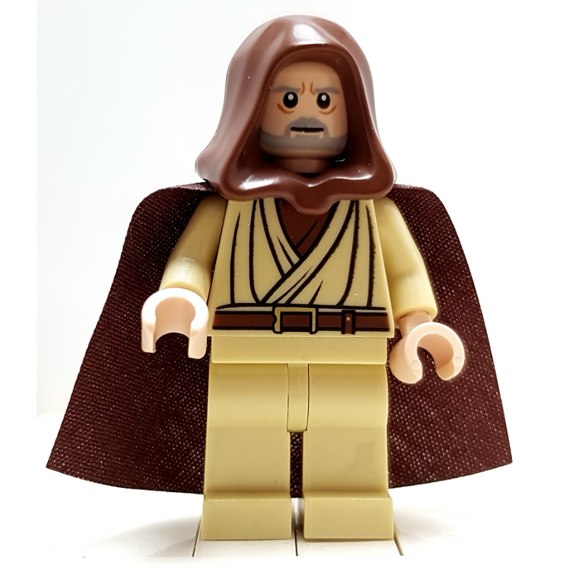 Obi-Wan Kenobi, vieux, avec une peau de nougat clair et une capuche et une cape brun rougeâtre, pupilles blanches (Obi-Wan Kenobi, Old, with Light Nougat Skin and Reddish Brown Hood and Cape, White Pupils)