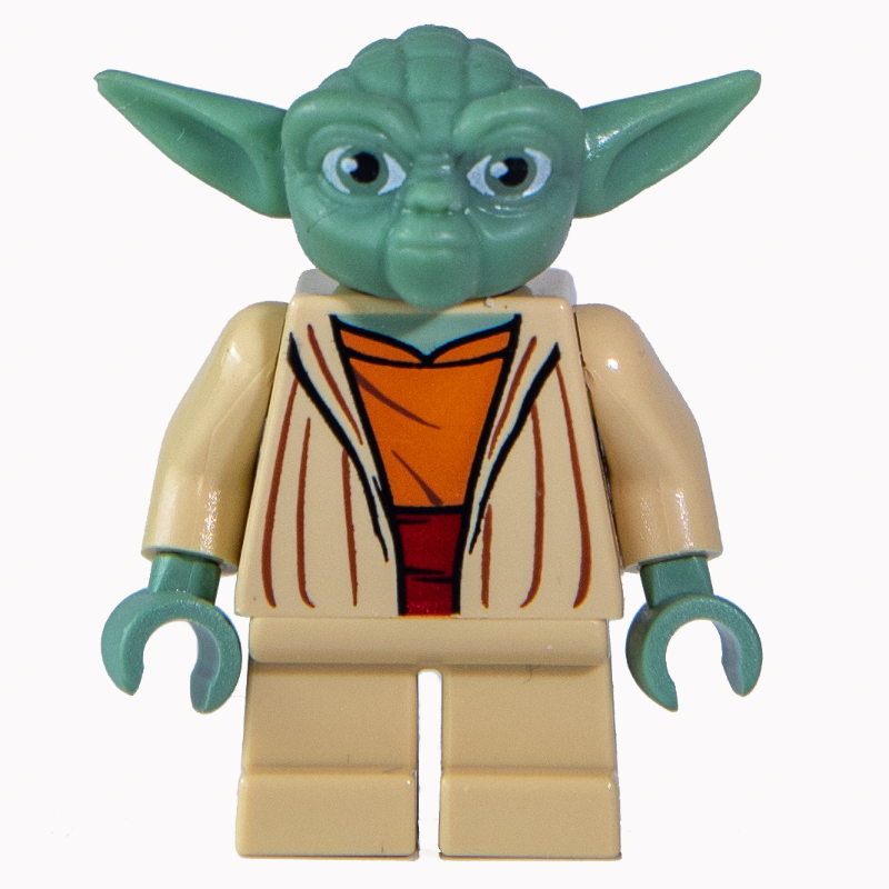 Yoda, tête vert sable avec cheveux gris, ceinture rouge foncé (guerres des clones) (Yoda, Sand Green Head with Gray Hair, Dark Red Sash (Clone Wars))