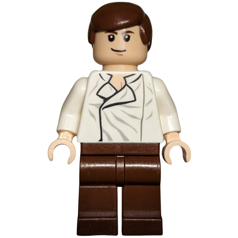 Han Solo, chemise blanche, jambes brun rougeâtre, tête simple face (Han Solo, White Shirt, Reddish Brown Legs, Single Sided Head)