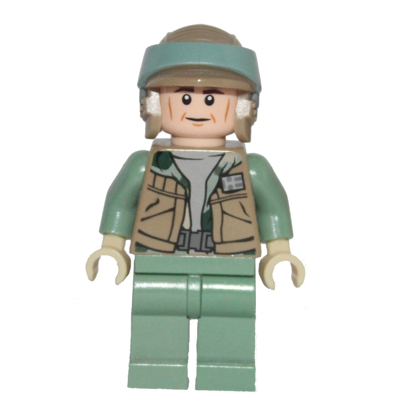 Soldat rebelle en uniforme d'Endor, jambes vert sable, gilet beige foncé, traits sur les joues (Rebel Trooper in Endor Uniform, Sand Green Legs, Dark Tan Vest, Cheek Lines)