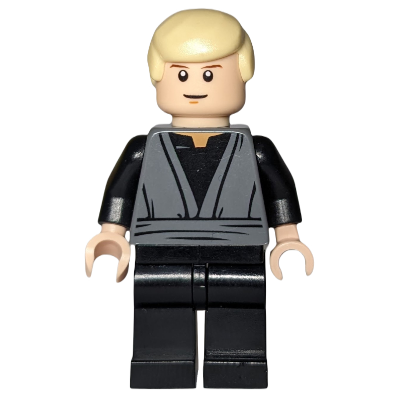 Luke Skywalker, robe gris bleuté foncé, cheveux beiges, tête simple face (Luke Skywalker, Dark Bluish Gray Robes, Tan Hair, Single Sided Head)