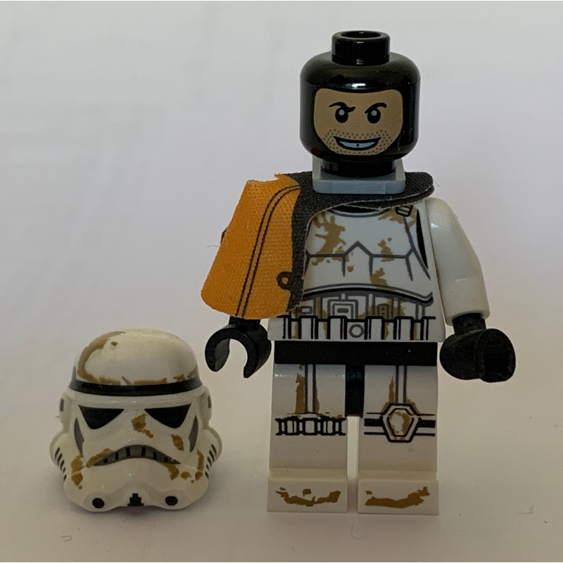 Sandtrooper chef d'équipe / capitaine, épaulière orange, support de cou, tête noire imprimée (Sandtrooper Squad Leader / Captain, Orange Pauldron, Neck Bracket, Printed Black Head)