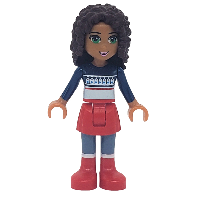 Andrea — pull de noël bleu foncé, jupe rouge (Andrea - Dark Blue Christmas Sweater, Red Skirt)