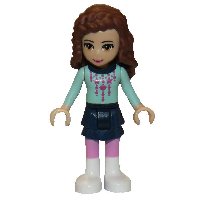 Olivia — pull léger vert d’eau christmas, jupe bleu foncé (Olivia - Light Aqua Christmas Sweater, Dark Blue Skirt)