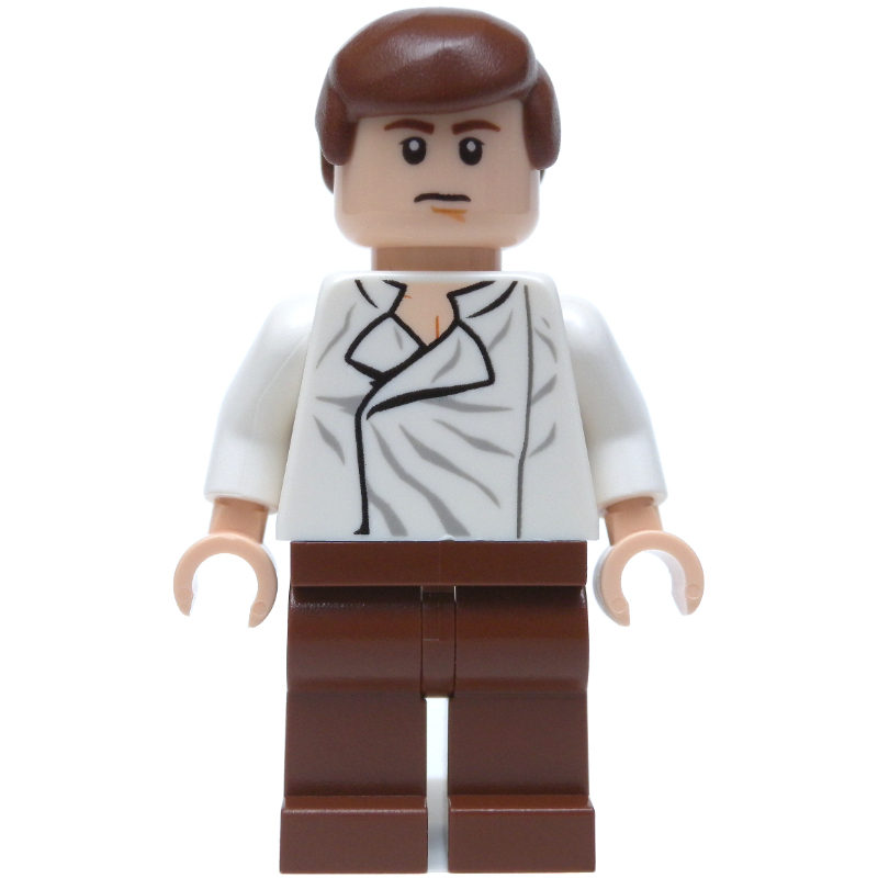 Han Solo, chemise blanche, jambes brun rougeâtre, double face tête bouche fermée / yeux fermés (Han Solo, White Shirt, Reddish Brown Legs, Dual Sided Head Closed Mouth / Closed Eyes)