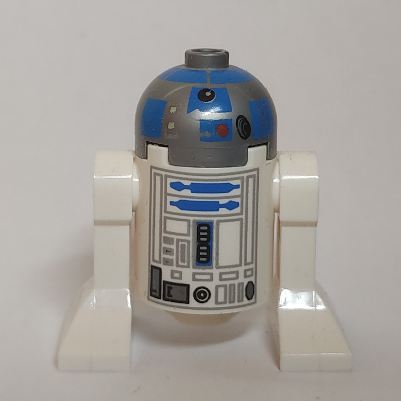 Droïde astromécano, R2-D2, dôme plat argenté, motif imprimé bleu (Astromech Droid, R2-D2, Flat Silver Dome, Blue Print)
