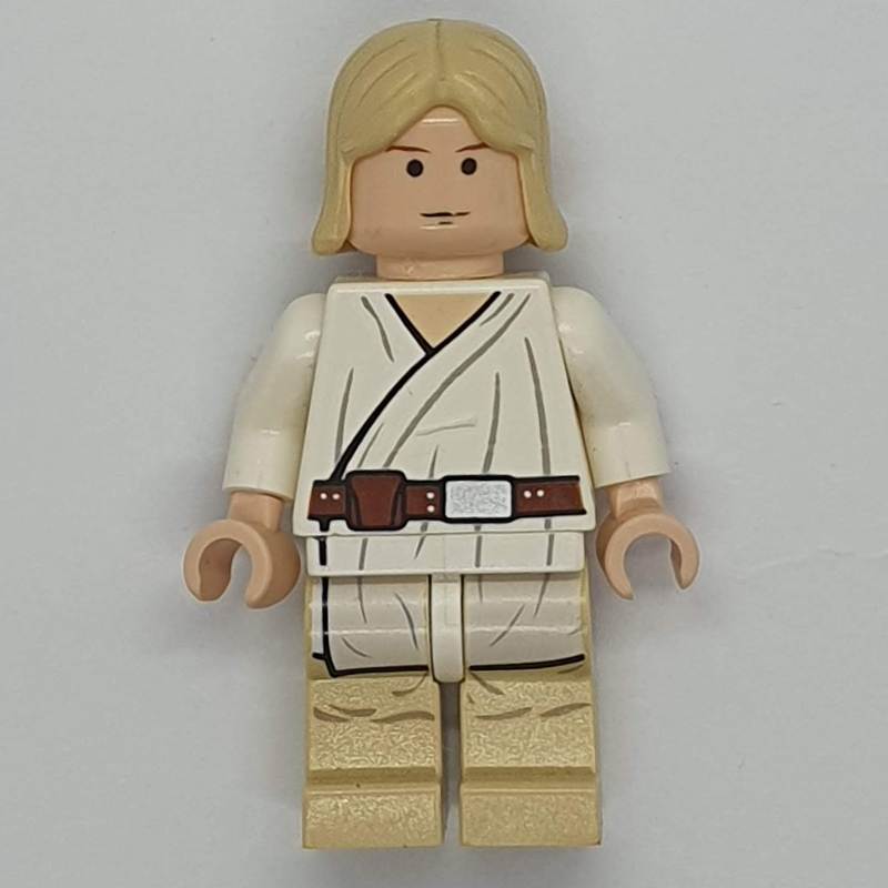 Luke Skywalker, robe blanche, cheveux beige, yeux noirs (Luke Skywalker, White Robe, Straight Tan Hair, Black Eyes)