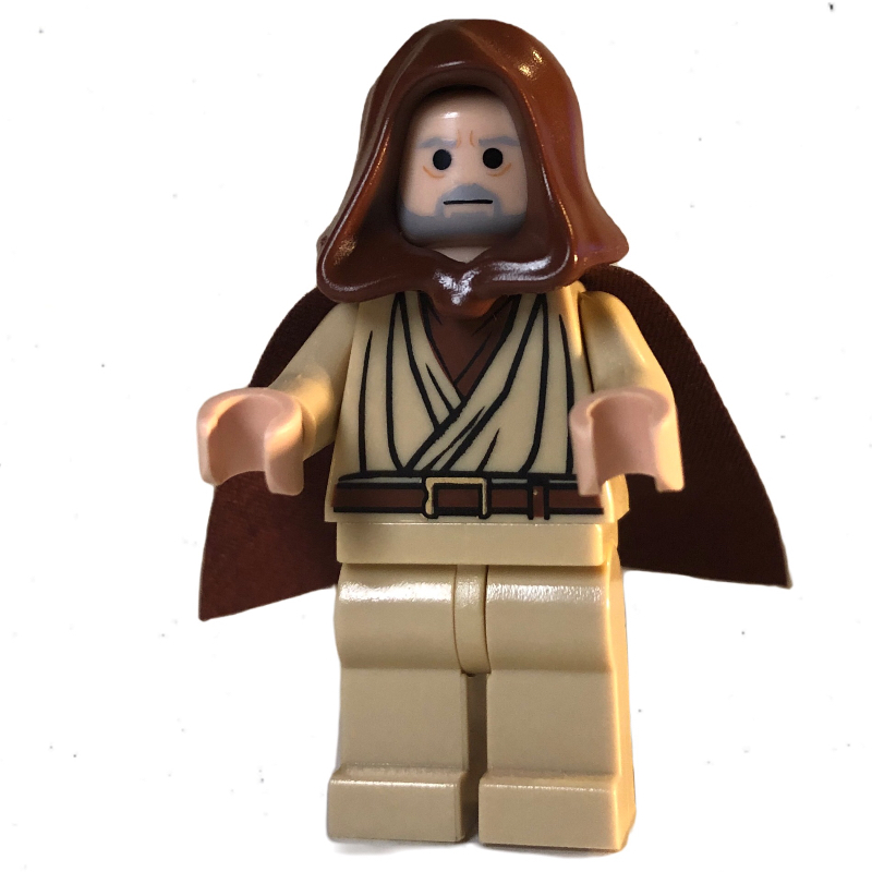 Obi-Wan Kenobi, vieux, robe beige, capuche brun rougeâtre et cape, yeux noirs (Obi-Wan Kenobi, Old, Tan Robes, Reddish Brown Hood and Cape, Black Eyes)