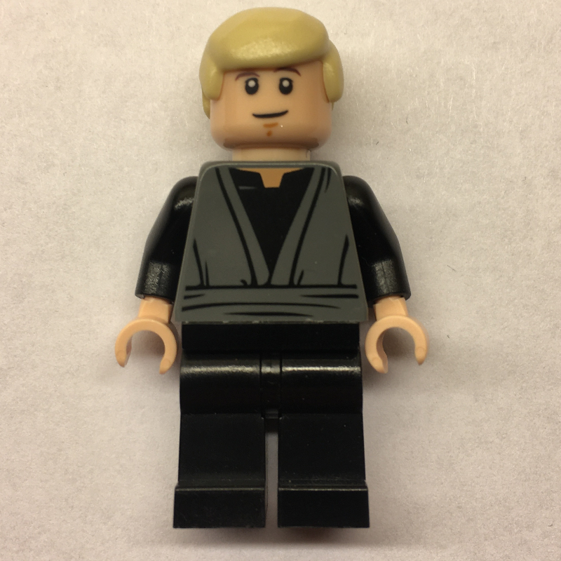 Luke Skywalker, robe gris bleuté foncé, cheveux beiges, tête double face (Luke Skywalker, Dark Bluish Gray Robes, Tan Hair, Dual Sided Head)