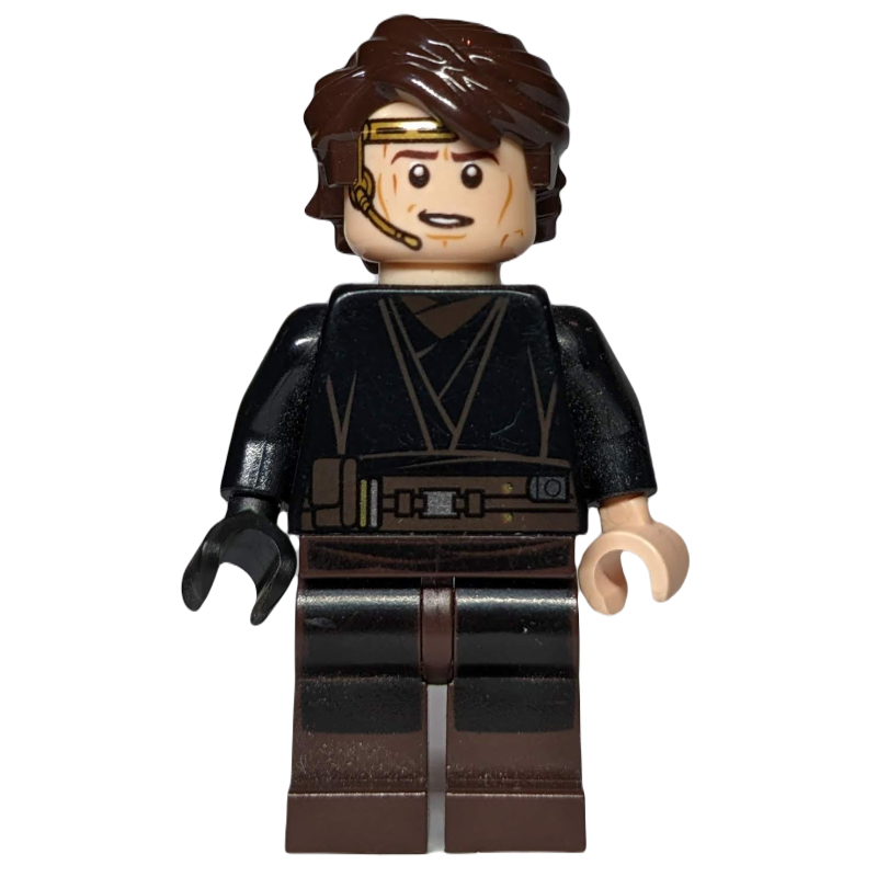 Anakin Skywalker, robe noire, jambes brun foncé, casque imprimé (Anakin Skywalker, Black Robe, Dark Brown Legs, Printed Headset)
