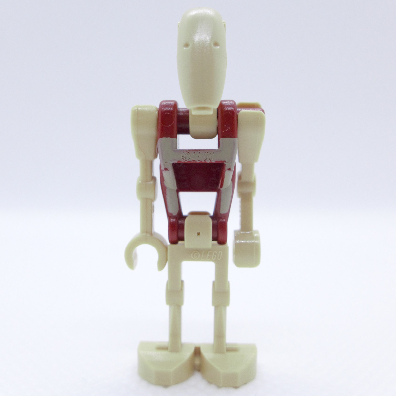 Combat sécurité droïde, torse rouge foncé avec motif imprimé beige, un bras plié, un bras droit (Battle Droid Security, Dark Red Torso with Tan Print, One Bent Arm, One Straight Arm)