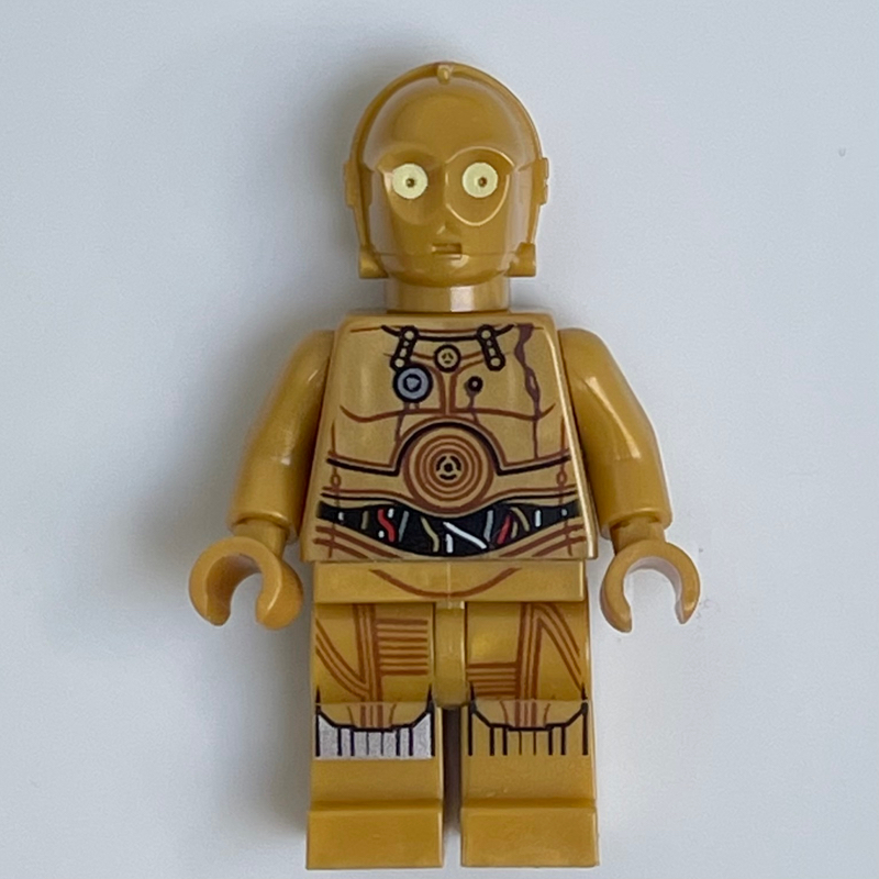 C-3PO, or perlé, fils colorés, jambes imprimées, boulon de retenue (C-3PO, Pearl Gold, Colorful Wires, Printed Legs, Restraining Bolt)