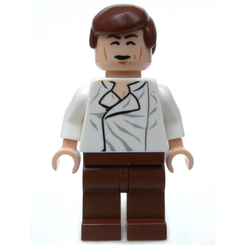 Han Solo, chemise blanche, jambes brun rougeâtre, double face tête bouche ouverte / yeux fermés (Han Solo, White Shirt, Reddish Brown Legs, Dual Sided Head Open Mouth / Closed Eyes)
