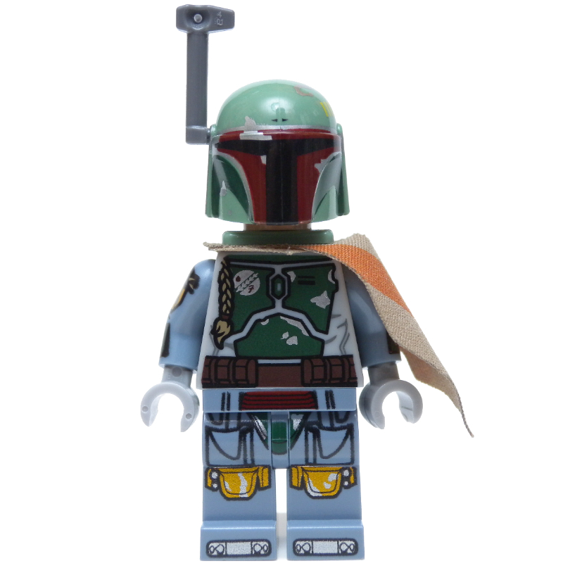 Boba Fett, casque, décolleté jetpack, épaulière beige foncé, bras imprimés, sourire (Boba Fett, Helmet, Jetpack Neckwear, Dark Tan Pauldron, Printed Arms, Smile)