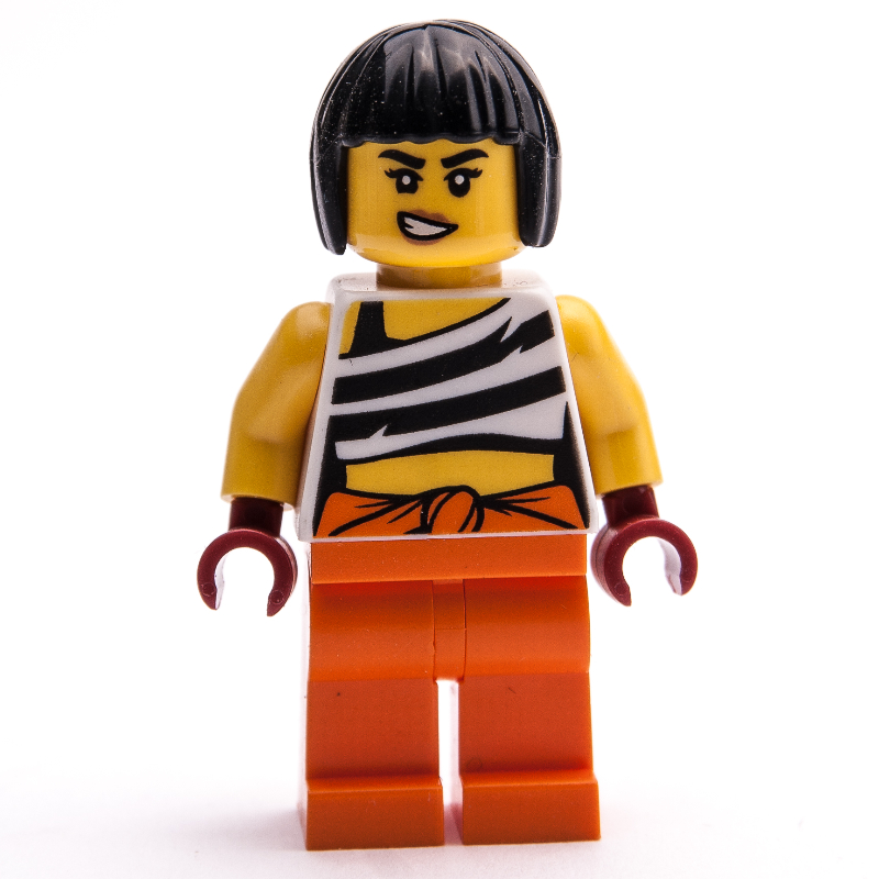 Escroc, gilet blanc, jambes orange, cheveux noirs (Crook, White Vest, Orange Legs, Black Hair)