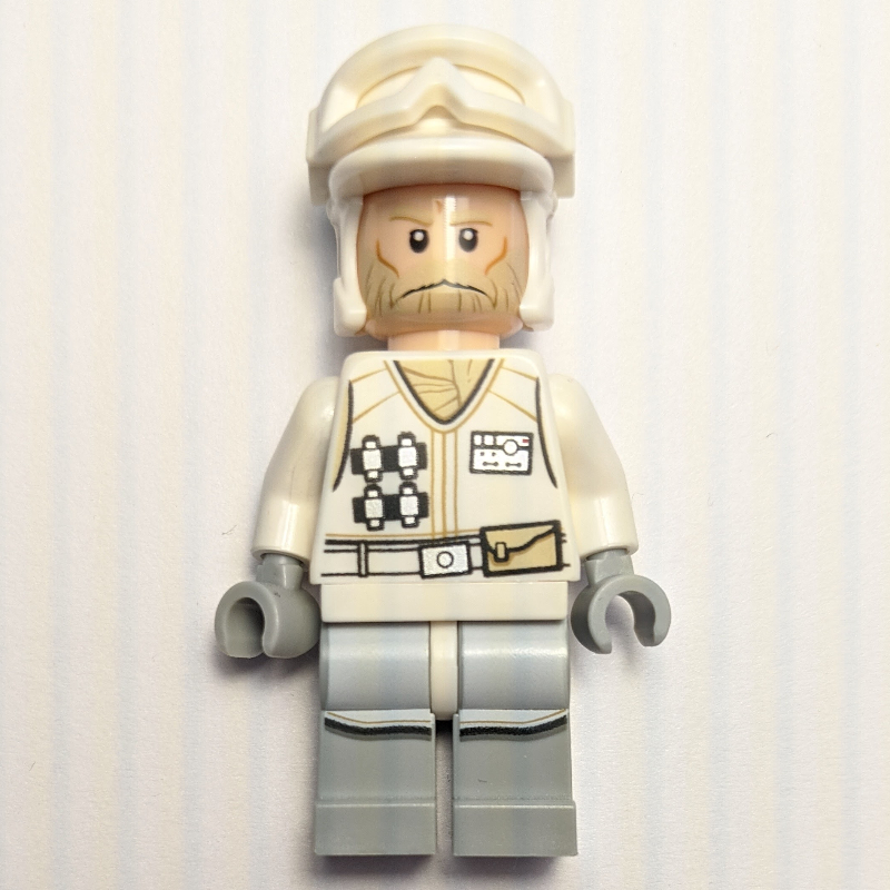 Rebel trooper en uniforme Hoth, chapeau blanc, veste blanche, barbe beige, sans sac à dos (Rebel Trooper in Hoth Uniform, White Hat, White Jacket, Tan Beard, No Backpack)