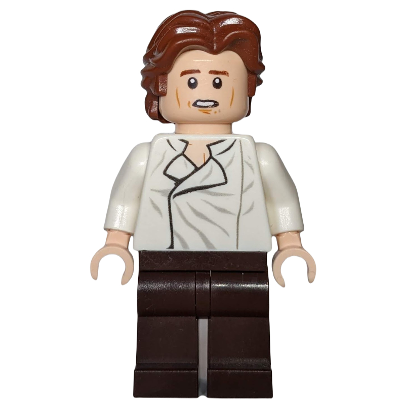 Han Solo, chemise blanche, jambes brun foncé, double face bouche ouverte / yeux fermés avec bouche fermée, cheveux ébouriffés (Han Solo, White Shirt, Dark Brown Legs, Dual Sided Head Open Mouth / Closed Eyes with Closed Mouth, Ruffled Hair)