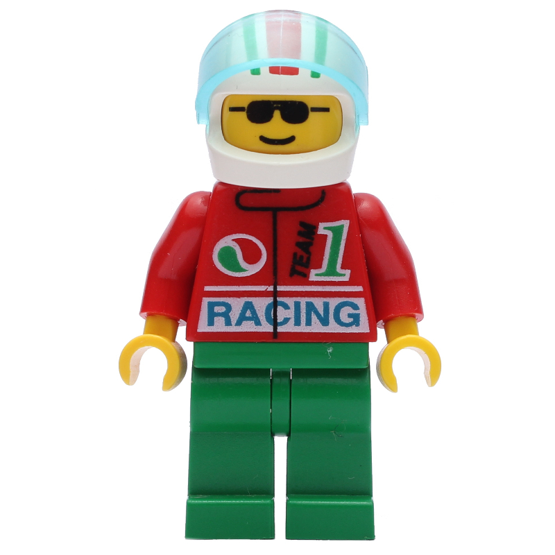Coureur - Octan, torse rouge, jambes vertes, casque blanc (Racer - Octan, Red Torso, Green Legs, White Helmet)