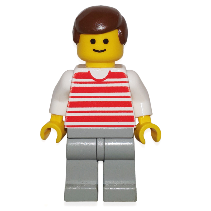 Homme - chemise rayée rouge/blanc, bras blancs, jambes gris clair (Man - Red/White Striped Shirt, White Arms, Light gray Legs)