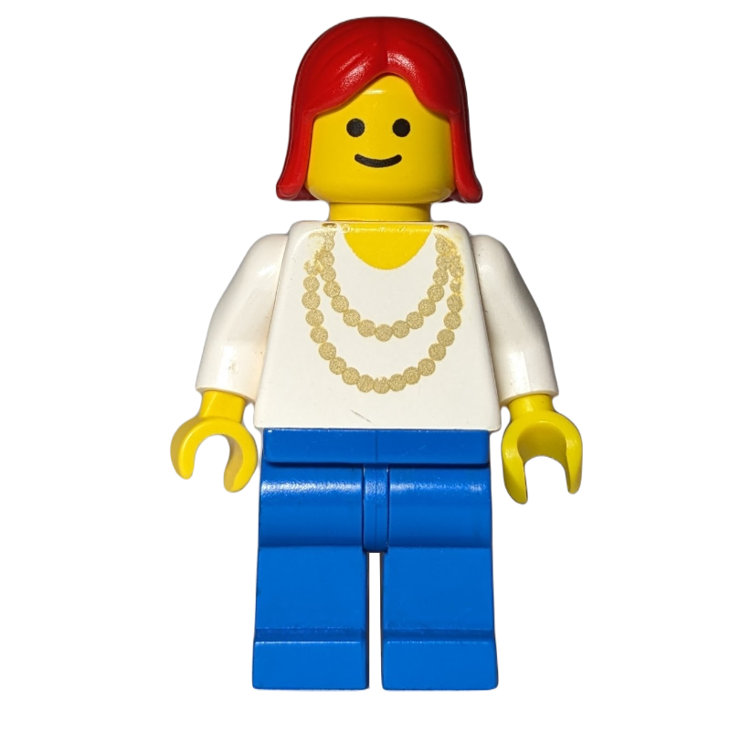 Femme - collier en or, torse blanc, jambes bleues, cheveux roux (Woman - Gold Necklace, White Torso, Blue Legs, Red Hair)