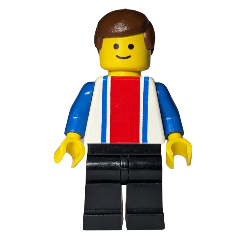 Homme - torse blanc avec rayures bleues/rouges, jambes noires (Man - White Torso with Blue/Red Stripes, Black Legs)