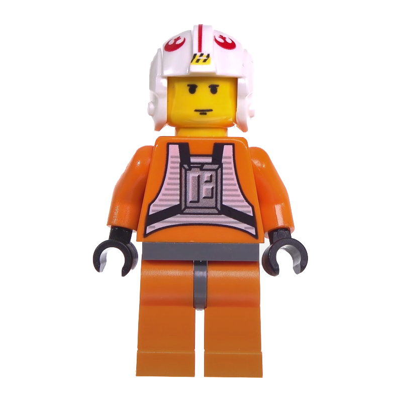 Luke Skywalker, tenue de pilote rebelle orange, peau jaune, hanches gris bleuté foncé (tête 3626c) (Luke Skywalker, Orange Rebel Pilot Outfit, Yellow Skin, Dark Bluish Gray Hips (3626c Head))