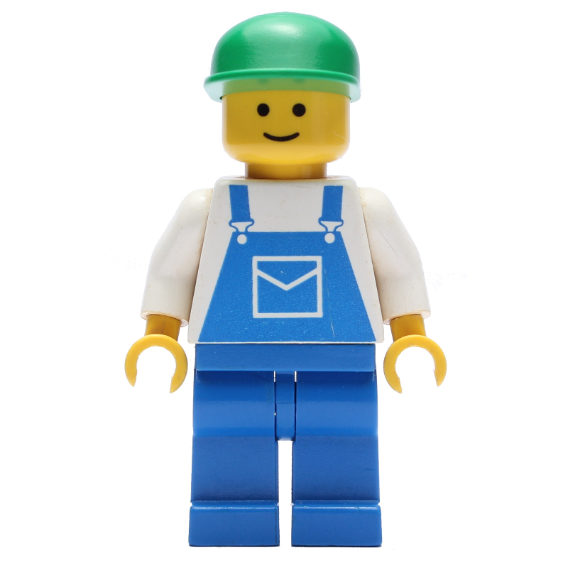 Homme - blanc torse, bleu ensemble, casquette verte (Man - White Torso, Blue Overall, Green Cap)