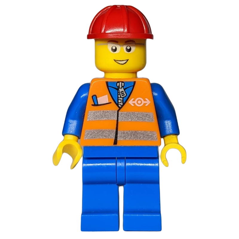 Travailleur - gilet de sécurité orange, jambes bleues, casque rouge, lunettes (Worker - Orange Safety Vest, Blue Legs, Red Helmet, Glasses)