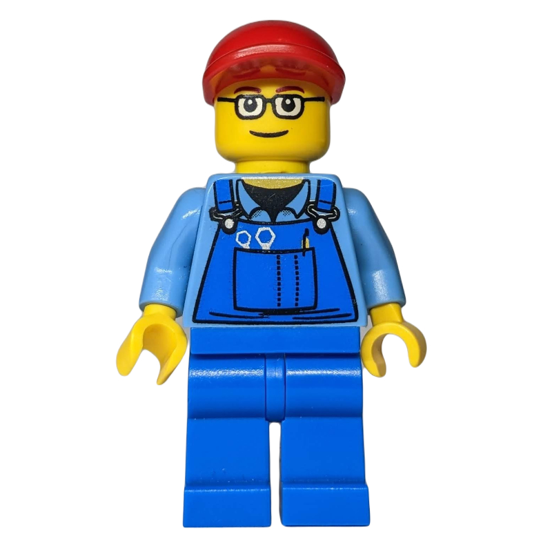 Ouvrier — torse bleu moyen, salopette bleue, lunettes (Worker - Medium Blue Torso, Blue Overall, Glasses)