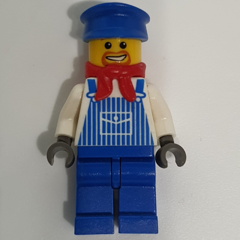 Machiniste de train - torse blanc, bleu rayé salopette, chapeau bleu (Train Machinist - White Torso, Blue Striped Overall, Blue Hat)