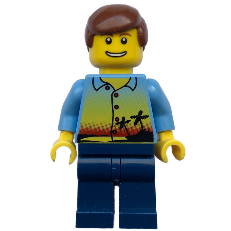 Homme - chemise hawaïenne, jambes bleu foncé (Man - Hawaiian Shirt, Dark Blue Legs)