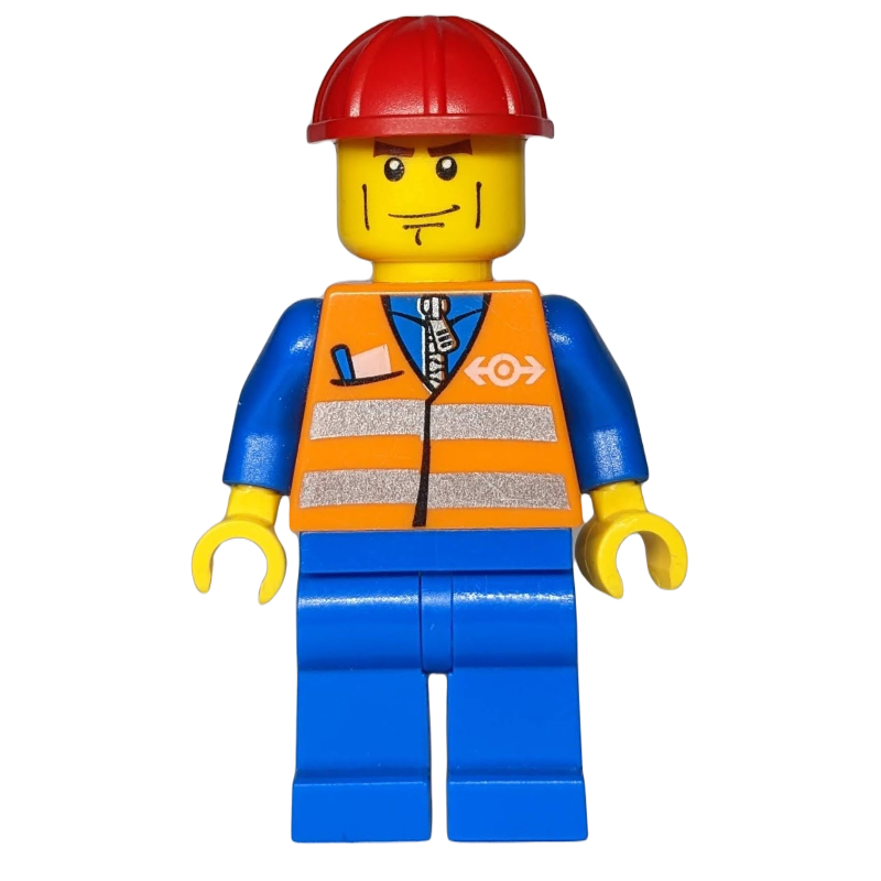 Ouvrier — gilet de sécurité orange, jambes bleues, casque rouge (Worker - Orange Safety Vest, Blue Legs, Red Helmet)