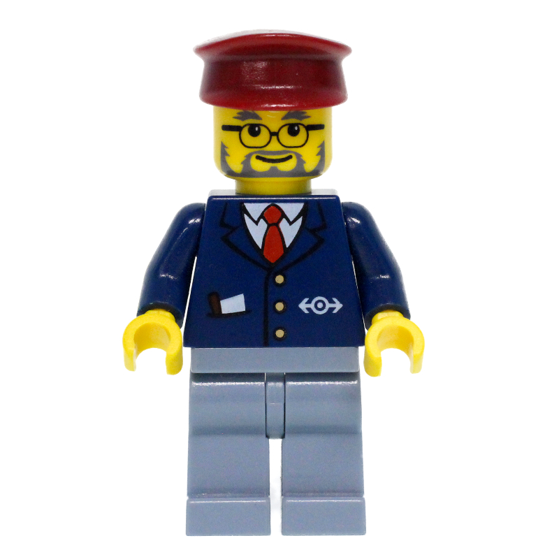 Conducteur - veste bleu foncé, jambes bleu sable, chapeau rouge foncé (Conductor - Dark Blue Jacket, Sand Blue Legs, Dark Red Hat)