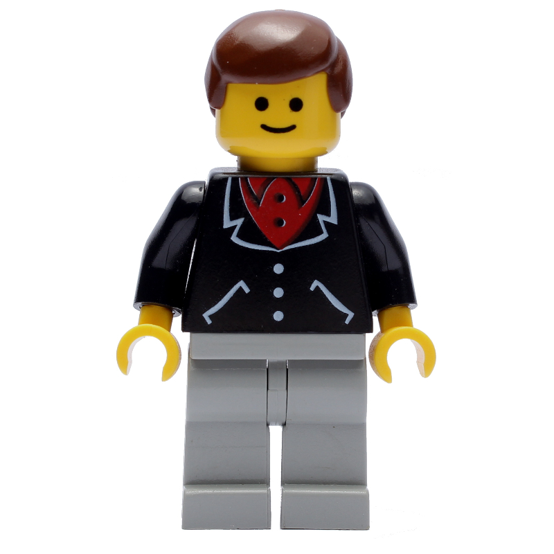 Homme, veste noire sur chemise rouge, jambes gris clair, cheveux bruns (3626b tête) (Man, Black Jacket over Red Shirt, Light Gray Legs, Brown Hair (3626b Head))