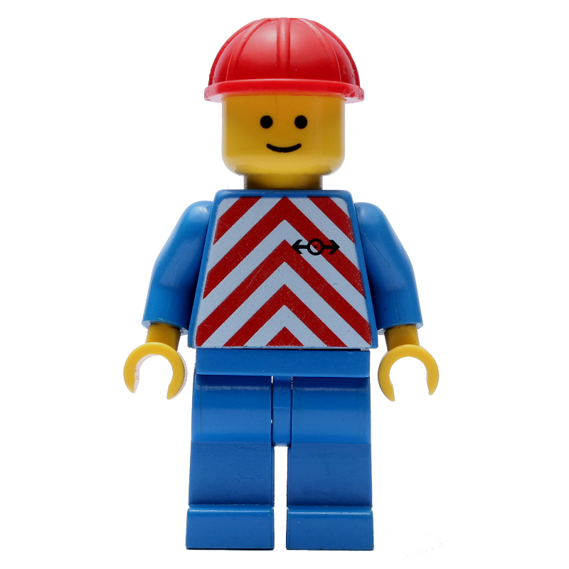 Ouvrier du train - chemise rouge/blanche, jambes bleues, casque rouge (Train Worker - Red/White Shirt, Blue Legs, Red Helmet)