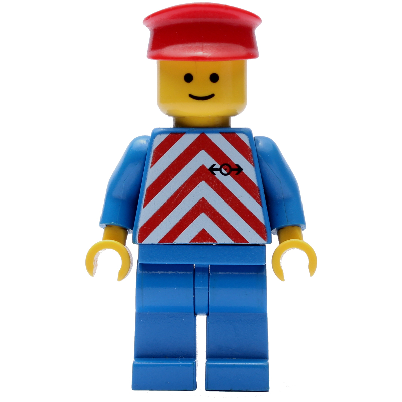 Train worker - chemise rouge/blanche, jambes bleues, chapeau rouge (Train Worker - Red/White Shirt, Blue Legs, Red hat)