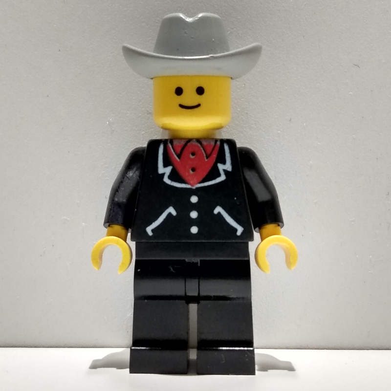 Homme - costume noir, chapeau de cowboy gris bleuté clair (Man - Black Suit, Light Bluish Gray Cowboy Hat)