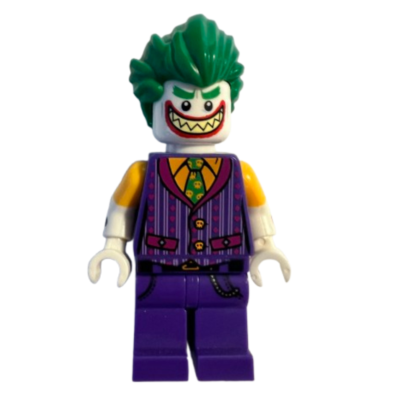 Le Joker avec chemise orange clair vif, gilet violet foncé et grand sourire avec des dents pointues (The Joker with Bright Light Orange Shirt, Dark Purple Vest and Large Grin with Sharp Teeth)