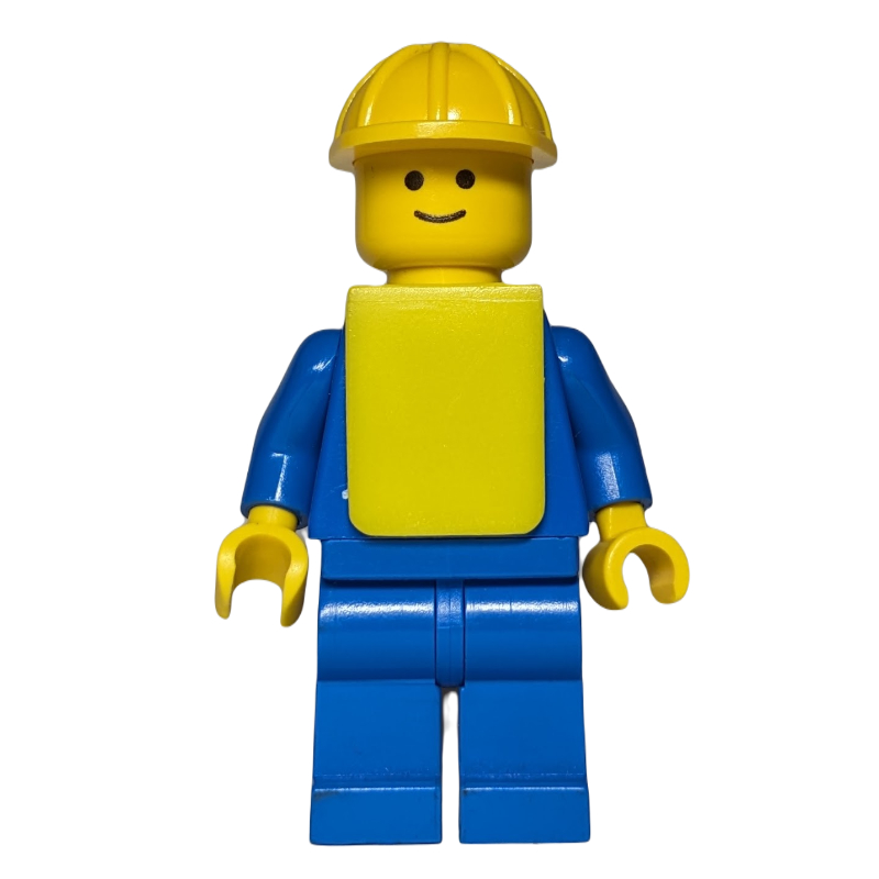 Homme - torse bleu, jambes bleues, casque jaune, gilet jaune (Man - Blue Torso, Blue Legs, Yellow Helmet, Yellow Vest)